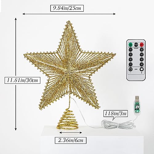 Roylvan 9.84in Christmas Tree Topper Gold with 8 Lighting Modes USB Powered