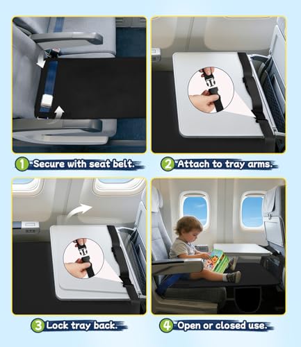 Toddler Airplane Bed for Kids Jet Black Travel Footrest & Seat Extender