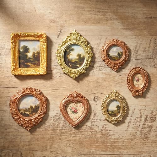 Marrywindix 14 Pcs Vintage Mini Picture Frames Set — European Gold Resin Craft & Display Frames