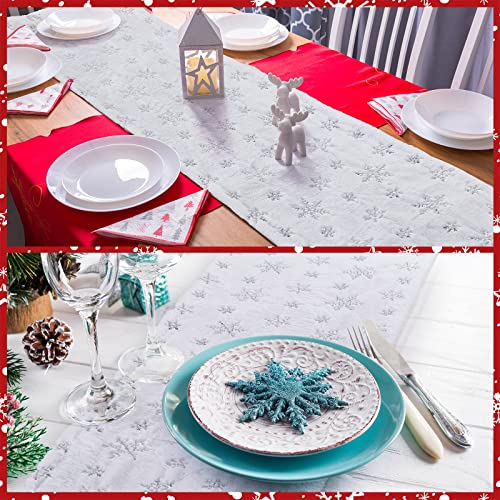 Christmas Faux Fur Table Runner with Sequin Snowflake, 2 Pack, Silver
