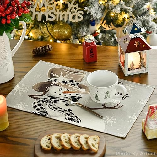Artoid Mode Winter Snowman & Snowflake Placemats Set of 8, 12x18 Inch Christmas Table Decor