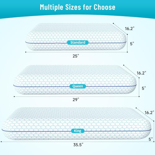 CushyOasis King Size Blue Memory Foam Bed Pillow for Sleeping 2PCS