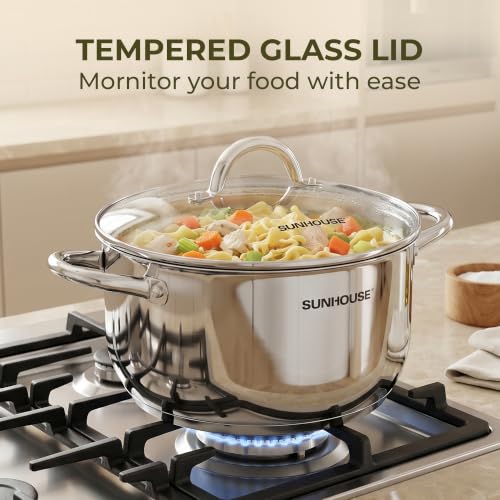 12 Quart Stainless Steel Stock Pot with Lid - Multi-Ply Base, Large Cooking Pot