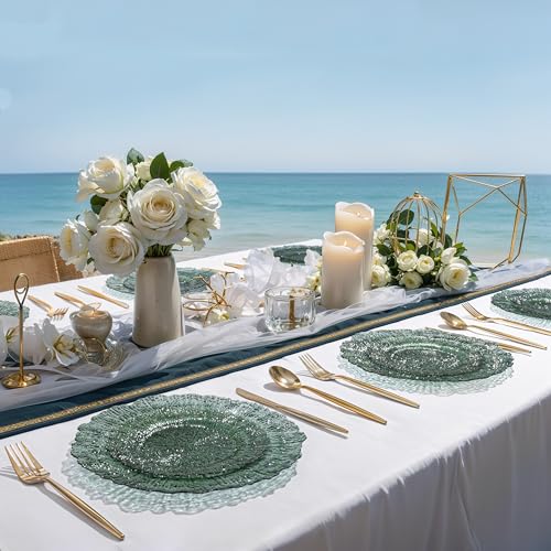 Dark Green Disposable Plastic Plates 60pcs Heavy Duty Eco-Friendly Tableware