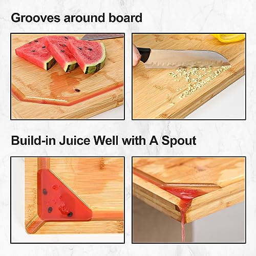HIWARE Natural Bamboo Cutting Board 30 x 20 Inches Extra Large with Handle & Juice Groove - Kitchen & Charcuterie