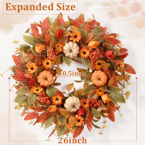 Fall Wreath for Front Door 26 Inch - Autumn Decorations for Home - Orange