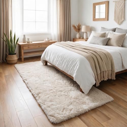 PAGISOFE 2' x 6' Light Beige Shaggy Runner Rug for Bedroom & Living Room, Non-Slip