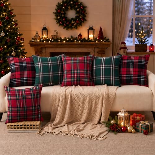 Christmas Plaid Pillow Covers 26x26 2Pcs Red Xmas Decorations