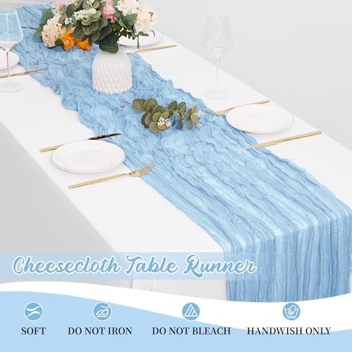 Yorcari 8 Pack Baby Blue Cheesecloth Table Runners 20x120 Inch Rustic Elegant Wedding & Party Decor