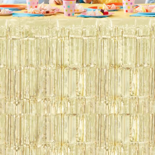 Timecity 2 Pack Champagne Foil Table Skirts 29.5x108 Inch Metallic Fringe Party Decor