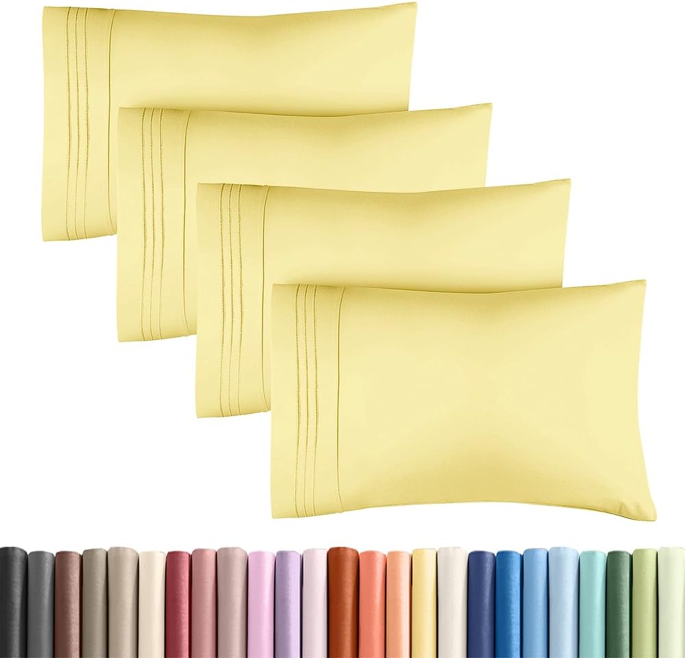 King Standard Pillow Cases - Soft Hotel Quality Covers for Comfy Bedding | Set of 4 - Yellow