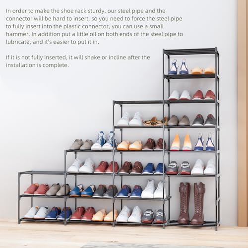 Large Shoe Rack 4-Row 8-Tier Holds 64 Pairs for Entryway & Closet
