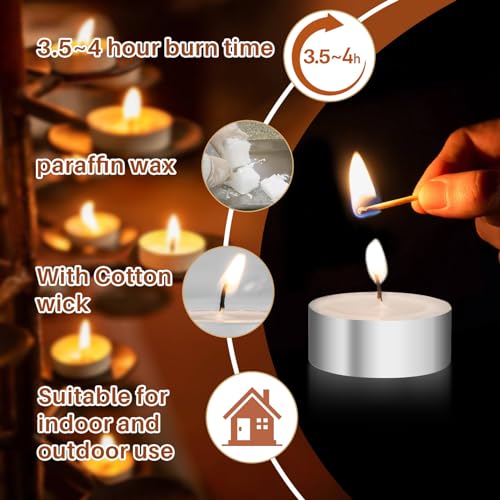 Tealight Candles - Tea Lights Candles Unscented Tea Tree Lights Mini Votive with Cotton Wick for Decorating Home,Pool,Shabbat,Wedding,Emergencies,Christmas,Halloween,Parties, Spas