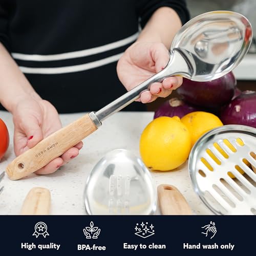 10-Piece Stainless Steel Kitchen Utensil Set with Wooden Handles - Home Hero