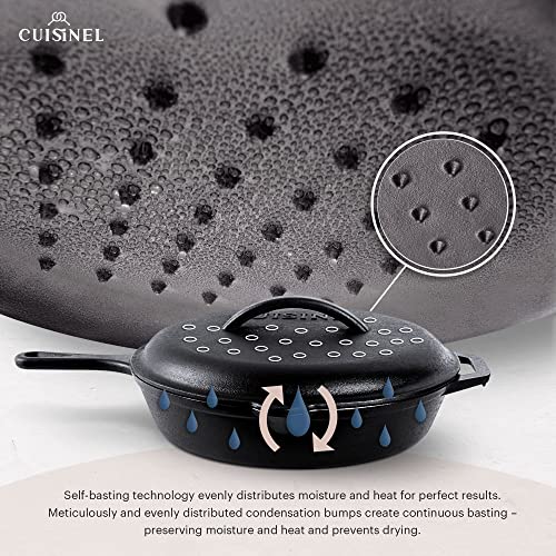 Cuisinel 12-inch Cast Iron Skillet with Lid - Pre-Seasoned Frying Pan Set with Silicone Handles & Lid Holders