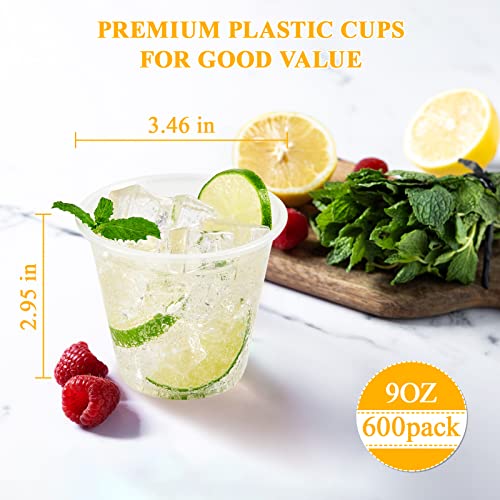 600 Pack 9 oz Disposable Clear Plastic Cups - Cocktail & Party Cups