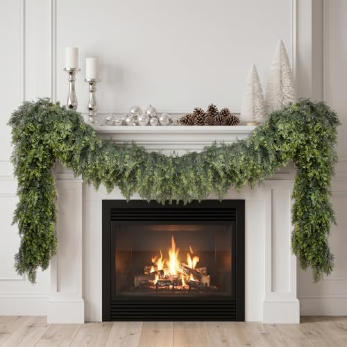 Hananona 9 FT Artificial Cedar Garland - 2 Pack Real Touch Holiday Decor, Dark Green
