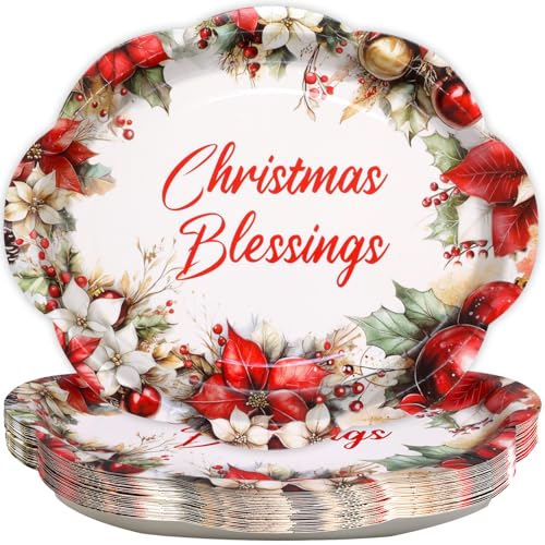 Fancy Land 24-Pack Christmas Oval Plates 10x12, Disposable Holiday Dinnerware