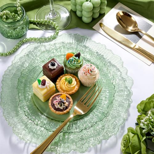 Green Plastic Plates Set 60 pcs – 30 10" Dinner + 30 7" Dessert, Clear Green Disposable Plates