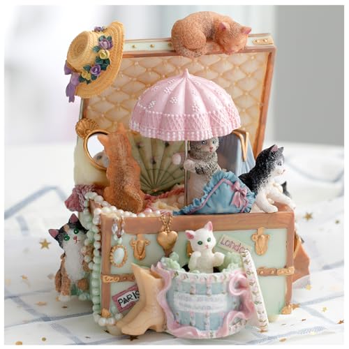 Memory Cat Music Box Gift for Women Girls - 18-Note Handcrafted Resin