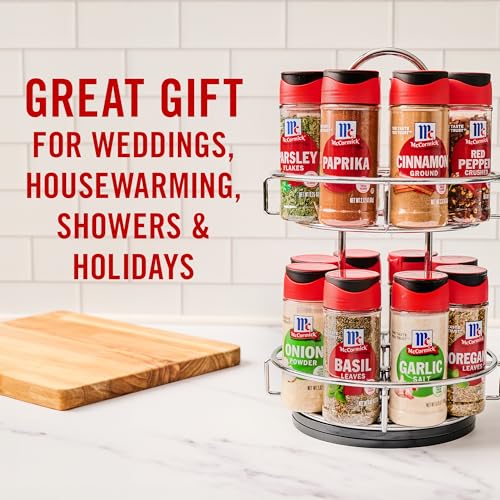 Two Tier Chrome Spice Rack with 16 Herbs & Spices - Kitchen Organizer