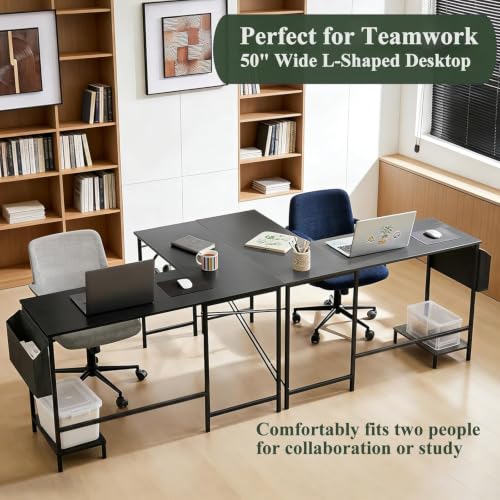 Reversible L Shaped Computer Desk with CPU Stand - Deep Black, 50 Inch