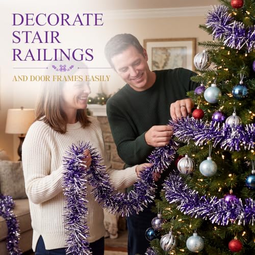Dilunave Purple 150ft Frost Tip Christmas Tinsel Garland - 1 Piece