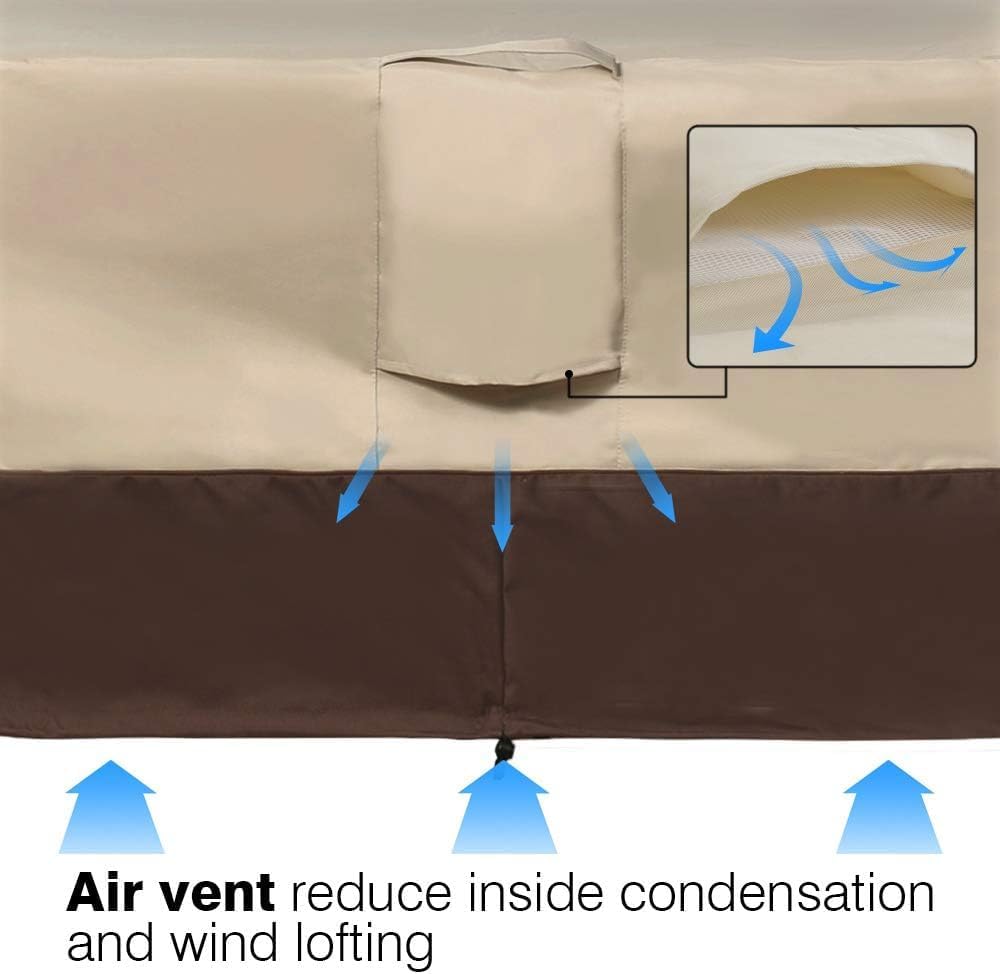 Vailge Heavy-Duty Waterproof Patio Table Cover - Rectangular/Oval Design, 84" L x 84" W x 28" H, Beige & Brown