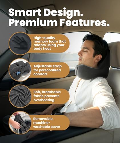 Everlasting Comfort Gray Large Memory Foam Travel Neck Pillow - Airplane Support Pillow for Long Flights
