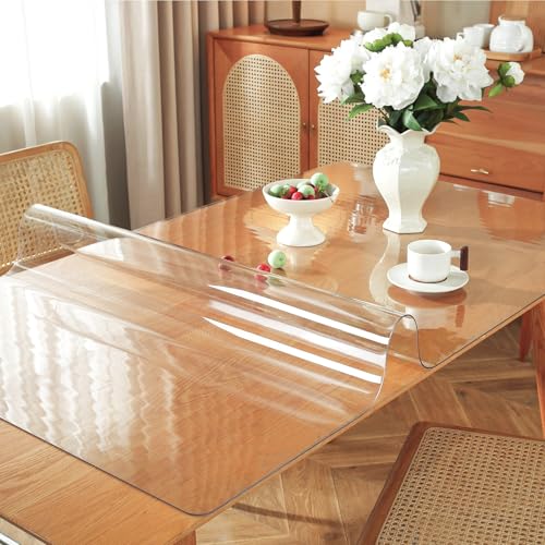 OstepDecor 36 x 60 Inch Clear Plastic Table Protector - 1.5mm Thick Waterproof Cover for Dining & Desk