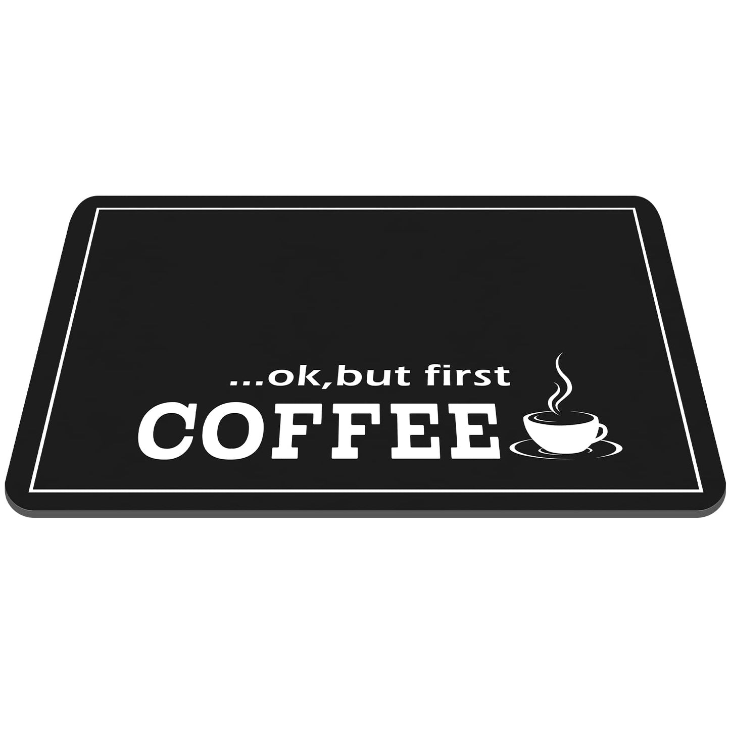 Queekay Coffee Bar Mat for Counter 24" x 16" Absorbent Dish Drying Mat for Kitchen Coffee Bar Accessories Hide Stain Rubber Backed Black Counter for Machine(Classic Style,Black)