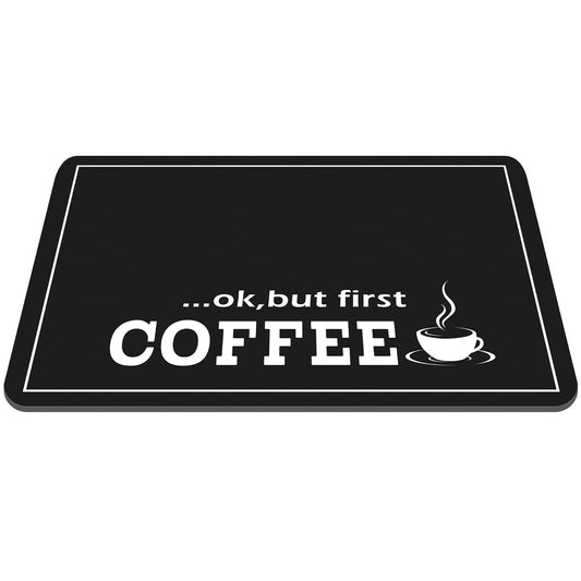 Queekay Coffee Bar Mat for Counter 24" x 16" Absorbent Dish Drying Mat for Kitchen Coffee Bar Accessories Hide Stain Rubber Backed Black Counter for Machine(Classic Style,Black)