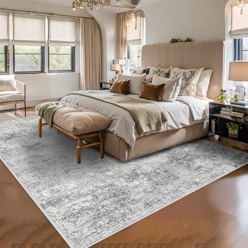 Grey 8x10 Washable Abstract Area Rug Non Slip Living Room Floor Mat