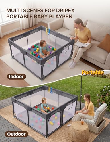 Small Baby Playpen 47x47 Inches with Pull-Up Rings - Dark Gray