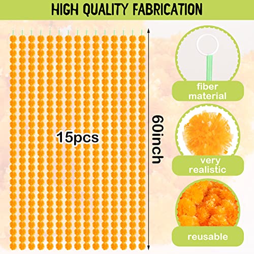 Artificial Marigold Garland - Light Orange 15 Pack, 5ft Party Decor