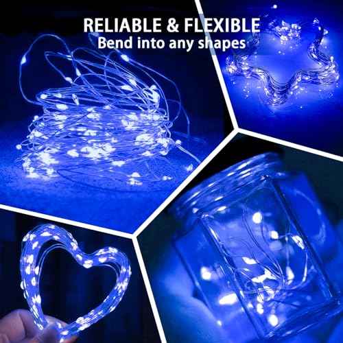 12 Pack Blue Fairy Lights 7Ft 20 LED Twinkle String Lights 3 Modes Battery Operated Waterproof Firefly Starry for Mason Jar Party Wedding Christmas Valentines Day Table Centerpieces