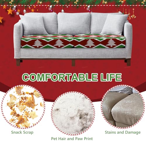 ANNA QUEEN 8Pcs Christmas Tree Zigzag Sofa Cushion Covers – Washable Stretch Replacement Covers (27.5 x 25 x 9 inches)