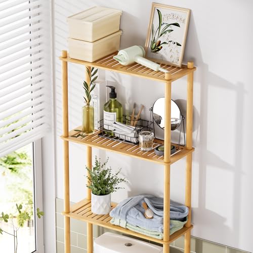 AmazerBath Natural Bamboo Over Toilet Storage Shelf 3-Tier Bathroom Organizer