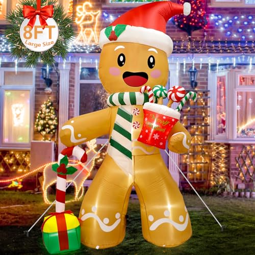 Fayavoo 8FT Christmas Inflatable Gingerbread Man with LED Lights Outdoor Decorations