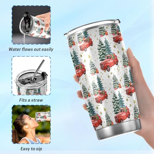 Yasala 20oz Christmas Tumbler Red Truck Pine Trees – Insulated Stainless Steel Travel Mug with Straw & Lid (Variation multi-002)