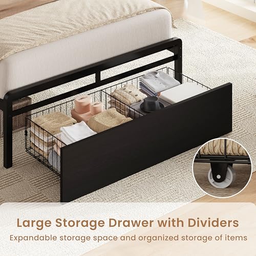 Twin Bed Frame with Storage Drawer Lights & Charging Station - Modern Design