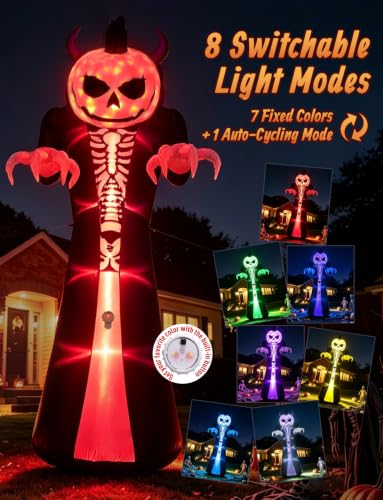Elegear 10FT Skeleton Grim Reaper Inflatable with Motion-Activated Scream, RGB Lights