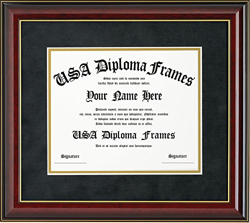 11x14 Cherry Mahogany Diploma Frame with Gold Trim and Black Suede Matting