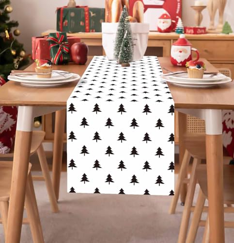 12 Pack Christmas Table Runner Plastic Holiday Decor 14 x 108 Black with Christmas Trees
