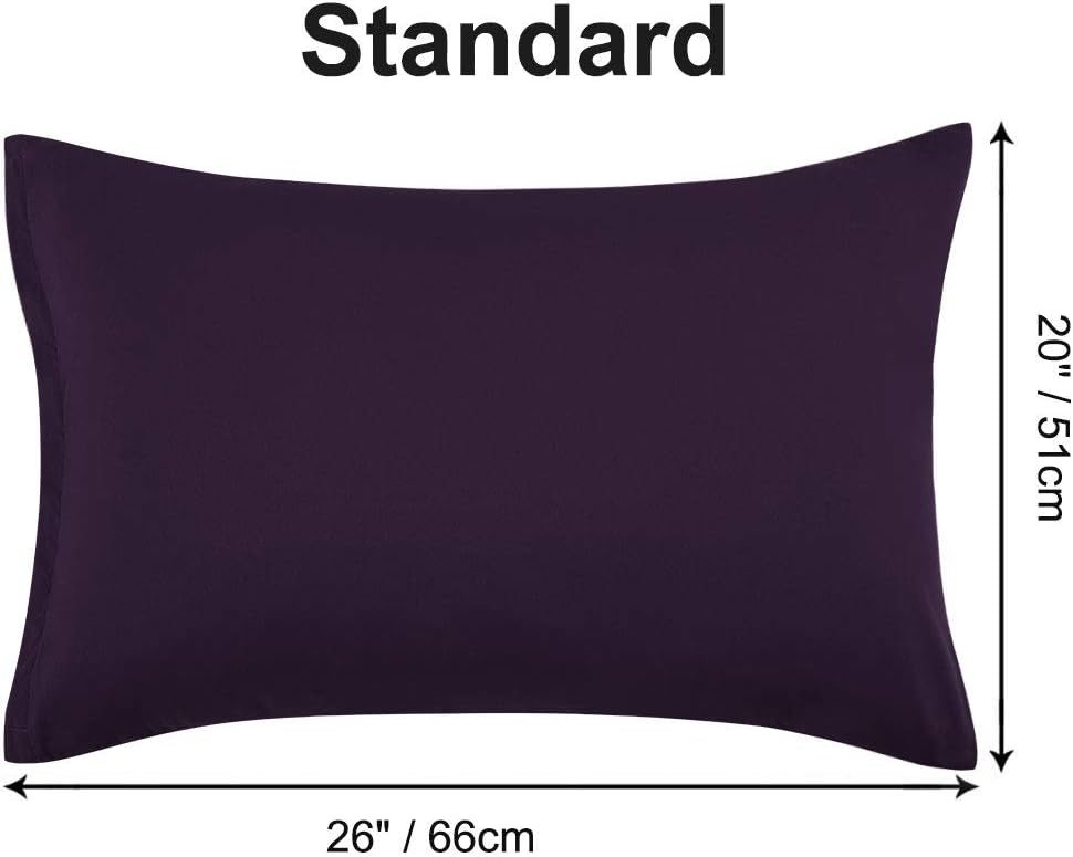 PiccoCasa Zippered Pillowcases - Soft 100% Brushed Microfiber Set of 2 | Standard Size 20"x26" - Plum