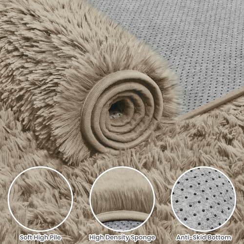8x10 Fluffy Shag Area Rug - Soft Gray Camel Living Room Carpet - Variation of Gray Camel / 8' x 10'
