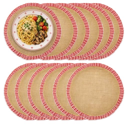 Christmas Placemats Set of 12 - 15 Inch Round Ruffle Burlap