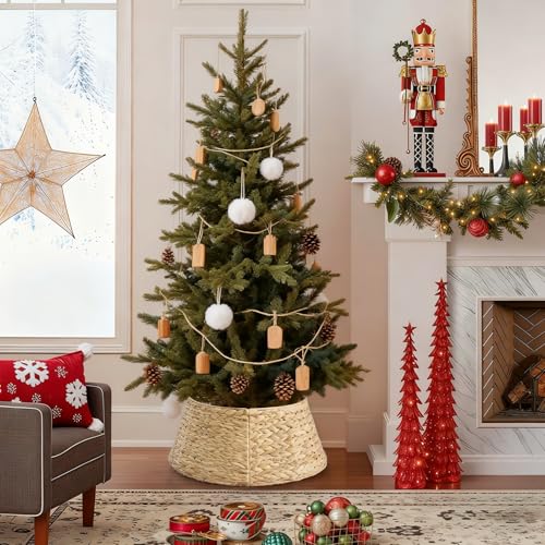 Woven 24 Inch Christmas Tree Collar for 4-7ft Trees - Handwoven Rattan Decor