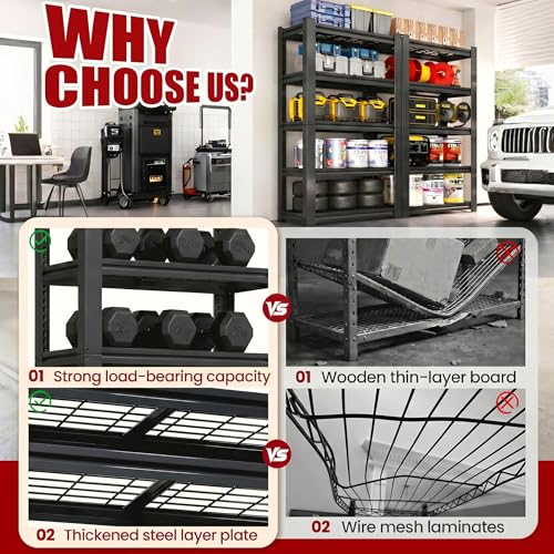 FOSTOKO 72"H x 35"W x 16"D Heavy Duty Metal Garage Shelving, 5-Tier Adjustable Industrial Storage Rack