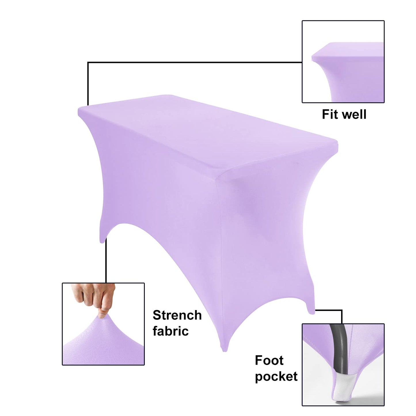 eccwai 2Pack Spandex Waterproof Table Covers 4ft，Spandex 4ft Waterproof Table Cover for Party,Wedding, Banquet, and Events(Lavender)